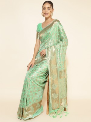 Janasya Woven, Self Design Chanderi Silk Blend Saree(Light Green)