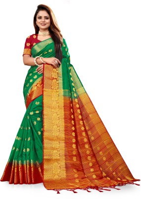 ANISSA SAREE Woven Kanjivaram Art Silk Saree(Green)