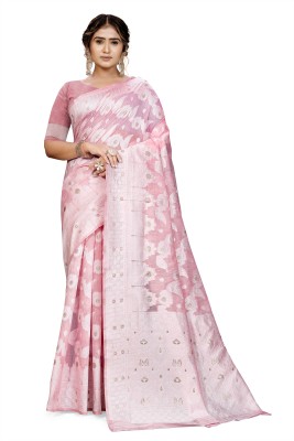RUCHIYA FAB Printed Bollywood Jacquard, Cotton Blend Saree(Pink)