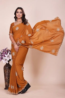 Ethina Fashion Embroidered Bollywood Georgette Saree(Orange)