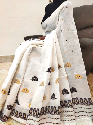 white desert Self Design Mekhela Chador Cotton Silk Saree(White)