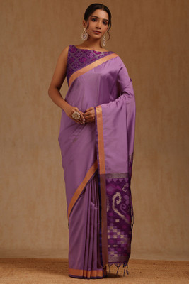 soch Solid/Plain Saree with Attached Blouse Silk Blend Saree(Purple)