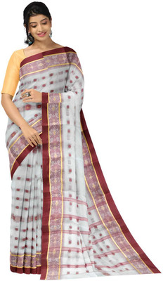 HARE KRISHNA ENTERPRISE Solid/Plain Handloom Pure Cotton Saree(White)