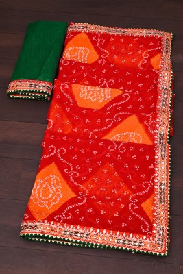 ASTEYAM Printed Bandhani Georgette Saree(Red)