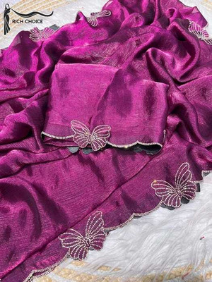 Rich Choice Embellished Bollywood Satin Saree(Purple)