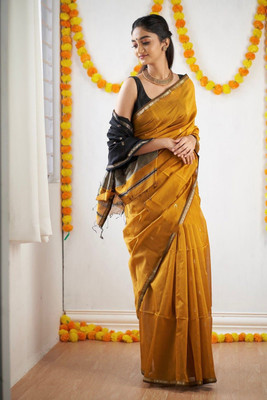Anjaneya Sarees Woven Banarasi Silk Blend Saree(Yellow)