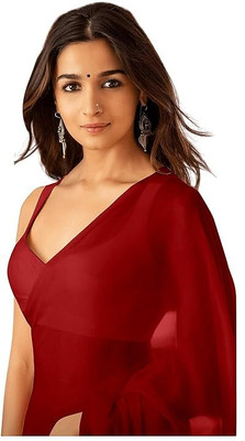 Sanjana Silks Solid/Plain Bollywood Georgette Saree(Red)