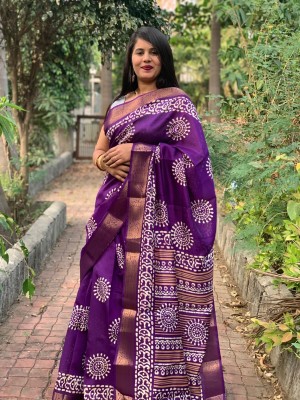 SARIMANIA Woven Banarasi Cotton Silk, Pure Silk Saree(Purple)