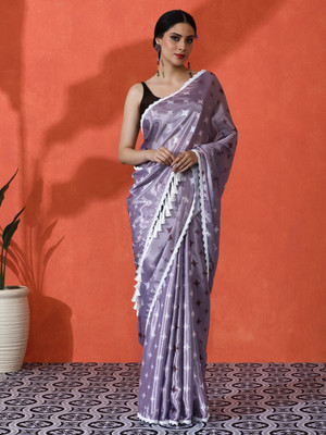 Sangria Printed Daily Wear Satin Saree(Purple)