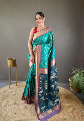 SGF11 Self Design Handloom Pure Silk Saree(Light Blue)