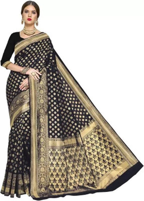 Moda Repido Woven Bollywood Pure Silk Saree(Black)