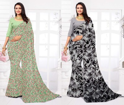 STYLEVEDA Paisley Daily Wear Georgette Saree(Pack of 2, Black, Green)