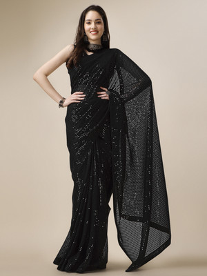 Moda Rapido Embroidered Daily Wear Georgette Saree(Black)