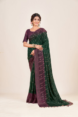 Sanskriti Synthetics Digital Print Handloom Chiffon Saree(Green)