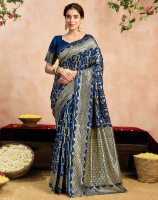 Divastri Woven, Embellished Banarasi Silk Blend Saree(Blue)