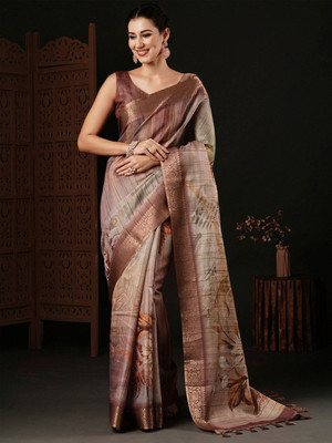 ANOUK Printed Chinnalapattu Silk Blend Saree(Brown)
