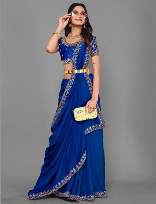 Vivan Fab Embellished Bollywood Silk Blend Saree(Blue)