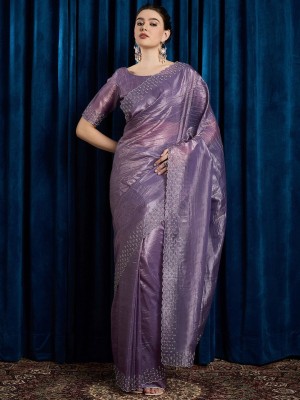 ANOUK Embellished Bollywood Tissue Saree(Purple)