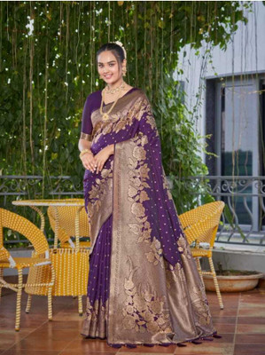 Divastri Woven Banarasi Pure Silk Saree(Purple)