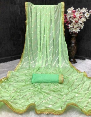 KANKU FASHION Printed Leheria Lycra Blend Saree(Light Green)