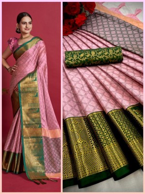 WILLMAKE Woven, Color Block, Digital Print, Polka Print, Self Design Bollywood Jacquard, Art Silk Saree(Pink, Green)