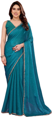 SHRUHAD Self Design, Embellished, Solid/Plain Bollywood Jimmy choo Saree(Light Blue)