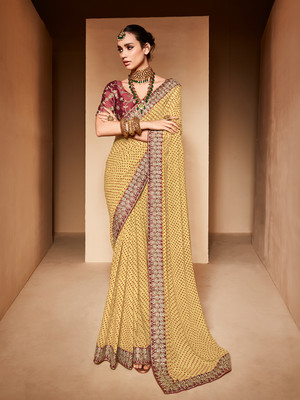 Divastri Printed Bandhani Georgette Saree(Cream)