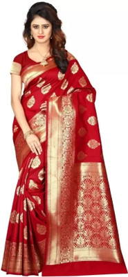 kevamifashion Self Design Kanjivaram Silk Blend Saree(Red)