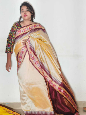 Cirkirow Embroidered Narayanpet Satin Saree(Cream)