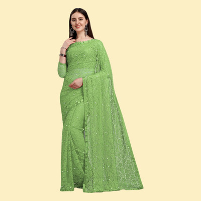 nexxxa Embroidered Banarasi Lycra Blend Saree(Green)