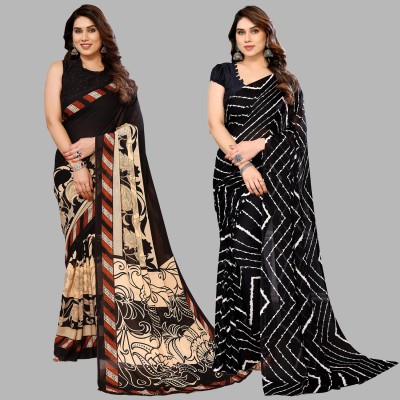 kashvi sarees Printed Daily Wear Georgette Saree(Pack of 2, Black, Cream, Green)