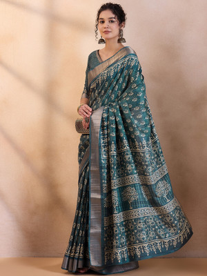 Sareemall Printed Madurai Silk Blend Saree(Dark Blue)