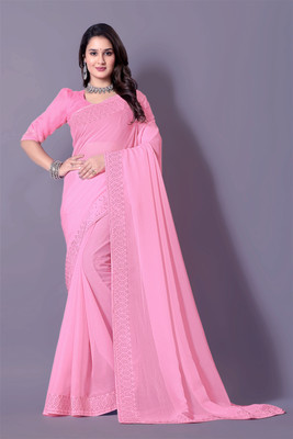 RadhikaFashion Embellished Bollywood Georgette Saree(Pink)