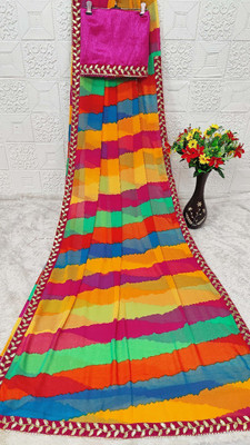 AARTI PRINTS Printed, Color Block, Striped Daily Wear Georgette, Chiffon Saree(Multicolor)