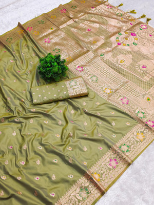 Pandadi Saree Woven Banarasi Cotton Silk Saree(Green)