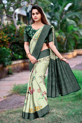 DHARMRAJ ENTERPRISE Digital Print Banarasi Crepe Saree(Light Green)