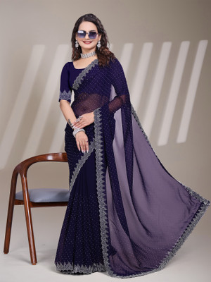 PRISHA Self Design Bollywood Georgette Saree(Purple)
