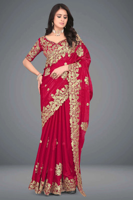 Mortile Designer Studio Embroidered Bollywood Georgette Saree(Red)