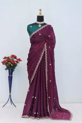 Tradivibe Embellished Bollywood Jimmy choo Saree(Magenta)