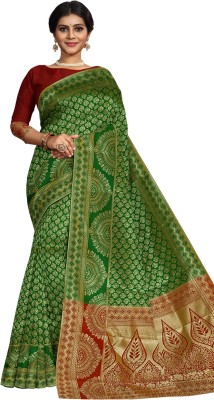 MANUMA Self Design Daily Wear Art Silk Saree(Green, Red)