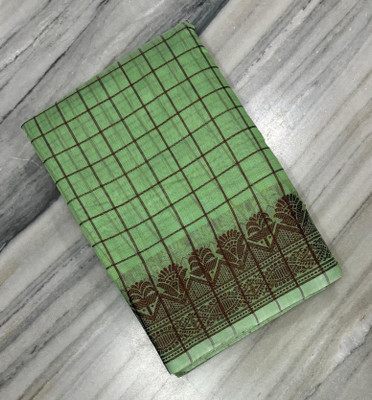 Z A FABRICS Checkered Chanderi Cotton Blend Saree(Green)