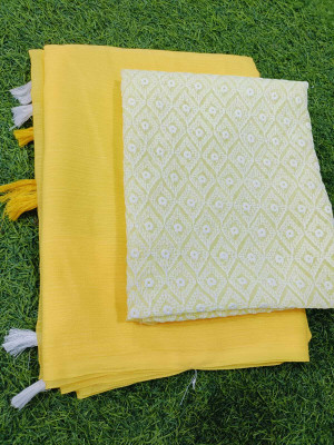 Prkz fashion Dyed Bollywood Chiffon Saree(Yellow)