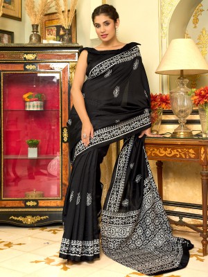 Sareemall Printed Daily Wear Silk Blend Saree(Black)