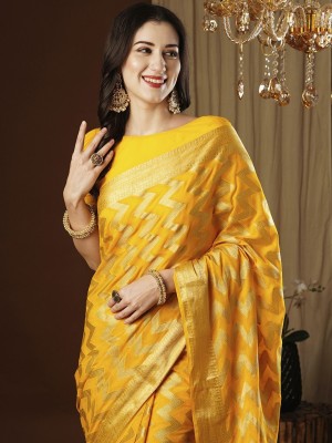 ANOUK Woven Kanjivaram Georgette Saree(Yellow)