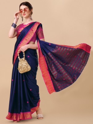 sanuu Self Design, Color Block, Woven, Solid/Plain Bollywood Pure Silk, Cotton Silk Saree(Blue)