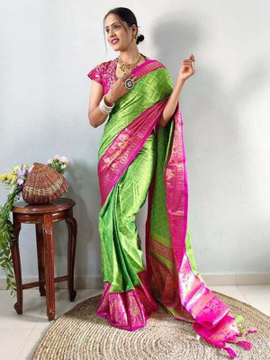 KRESVA Solid/Plain Bollywood Cotton Silk, Silk Blend Saree(Light Green)