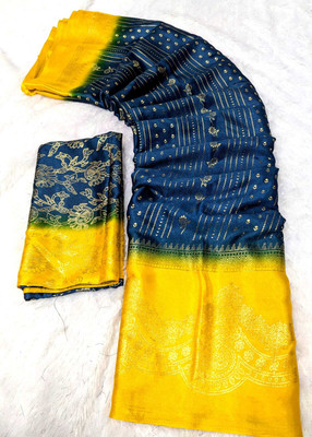 VD PRINTS Printed Leheria Silk Blend Saree(Yellow)