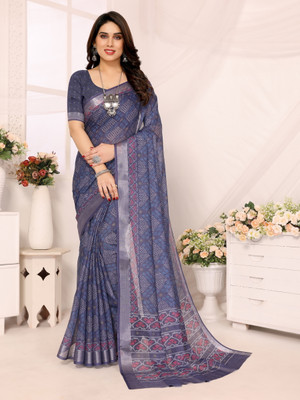 HITESH ENTERPRISE Floral Print Bollywood Cotton Linen Saree(Blue)