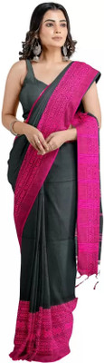 Handloom ssaree Embroidered Handloom Cotton Blend Saree(Black)