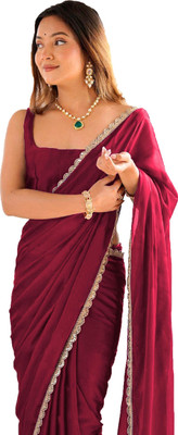 Sataz Embroidered Pre Draped Saree Georgette Saree(Maroon)